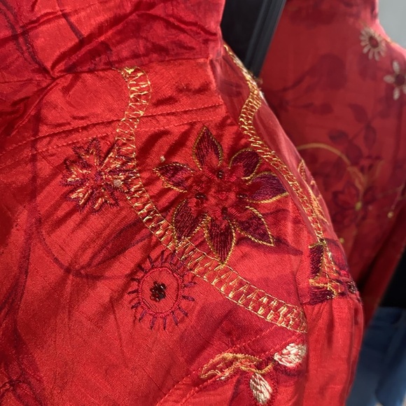 VNTG 100% SILK APPLIQUÉ EMBROIDERED LIGHTWEIGHT JACKET GOLD STITCHING HAND MADE - Picture 9 of 16